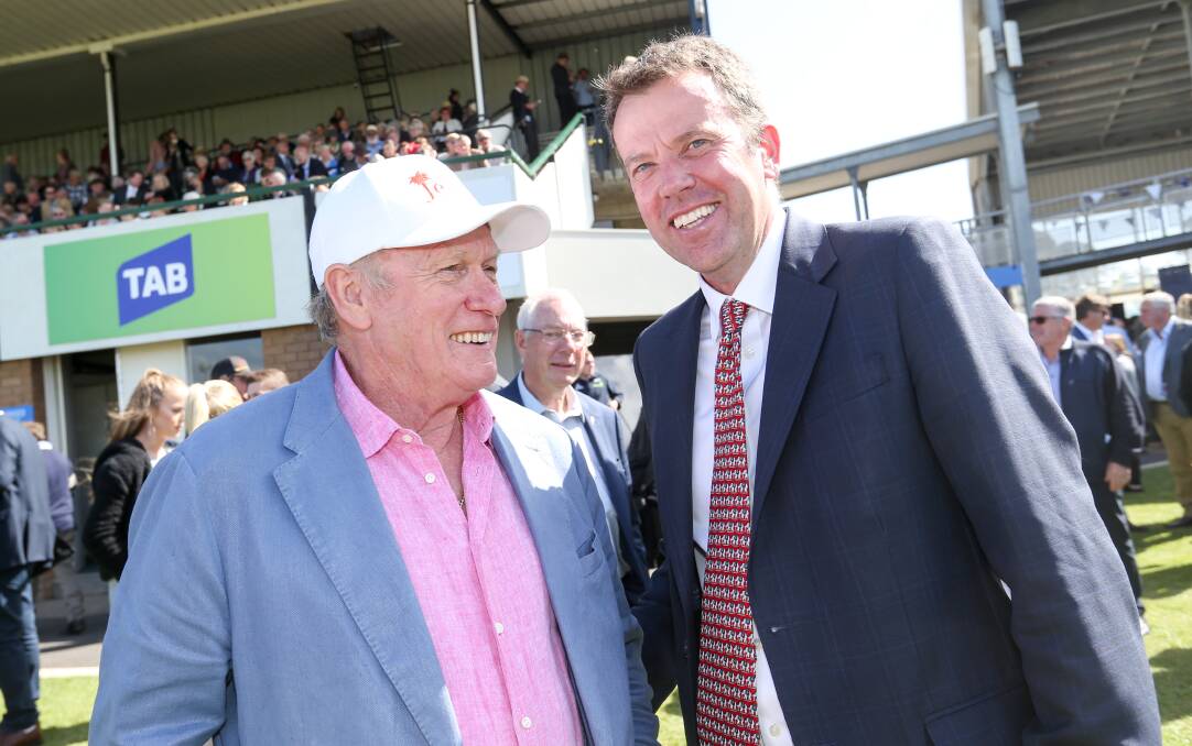 SUCCESS: Jericho Cup founder Bill Gibbins shares a trackside laugh with federal Wannon MP Dan Tehan on Sunday. Picture: Michael Chambers