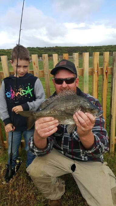 TEAMWORK: Mick Treloar and son Blake caught this great 41cm bream in the Merri on Saturday morning ... the Merri is usually the first river to switch on.