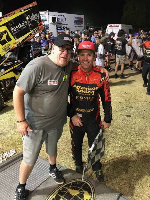 WHEEL DEAL: Originally from Scotland, Michael Nairn is pleased to have made Koroit home. He's pictured with American-based Australian sprintcar driver Kerry Madsen.