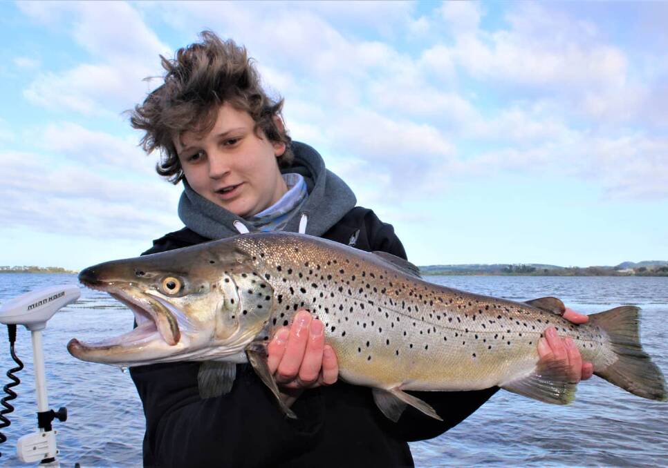 YOU BEAUTY: Young Xavier Gercovich with a trout from Purrumbete. 