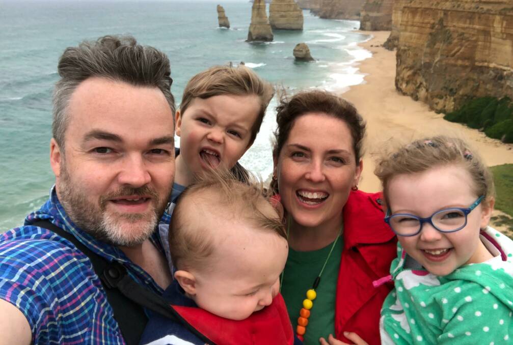 FAMILY MAN: Camperdown-born Brydon Coverdale with wife Zoe and children Heidi, Fletcher and Avery. Picture: Supplied