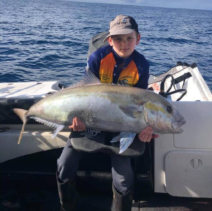 SENSATIONAL EFFORT: Young fisherman JP Oosthuizen, 8, with his spectacular-looking jumbo sampson fish. Pictures: SUPPLIED