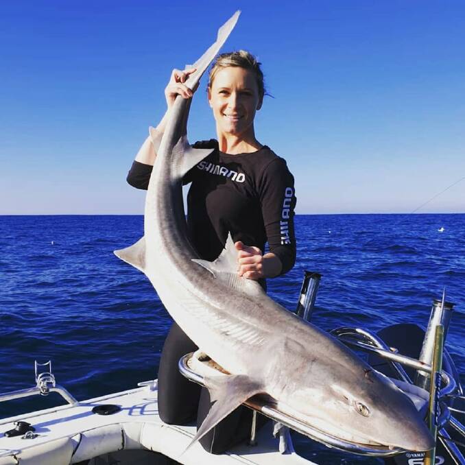 YOU BEAUTY: Lisa Davies with a big gummy shark. It was estimated at between 25 and 30kg, which is one big gummy. 