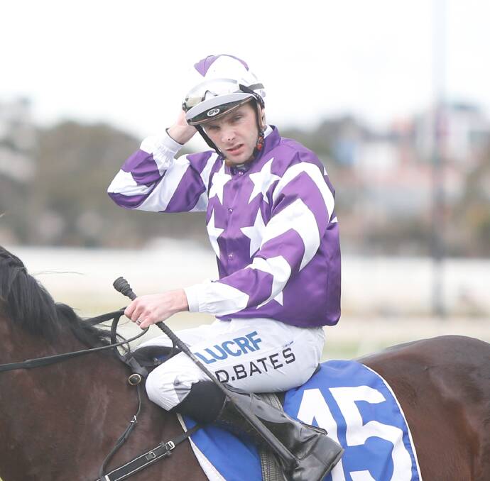 OK: Declan Bates will be in the saddle on Wednesday despite a careless riding charge. Picture: Mark Witte