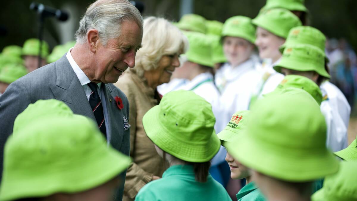 King Charles and Camilla chat with the children in Canberra, November 2012. Picture by Elesa Lee
