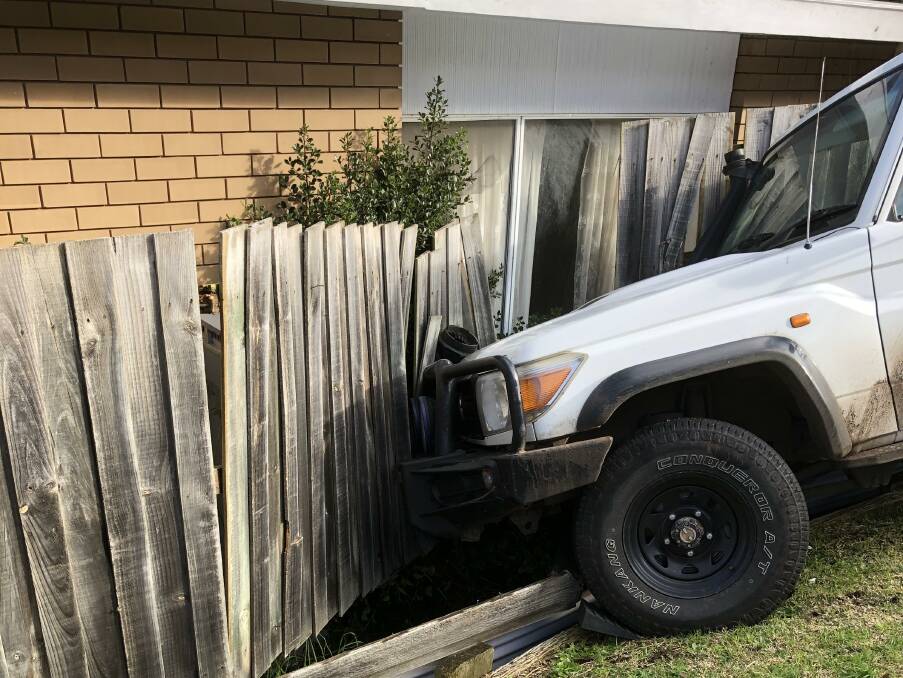 Impact: A parked ute rolled down a hill and into the side of a house in Warrnambool on Saturday.