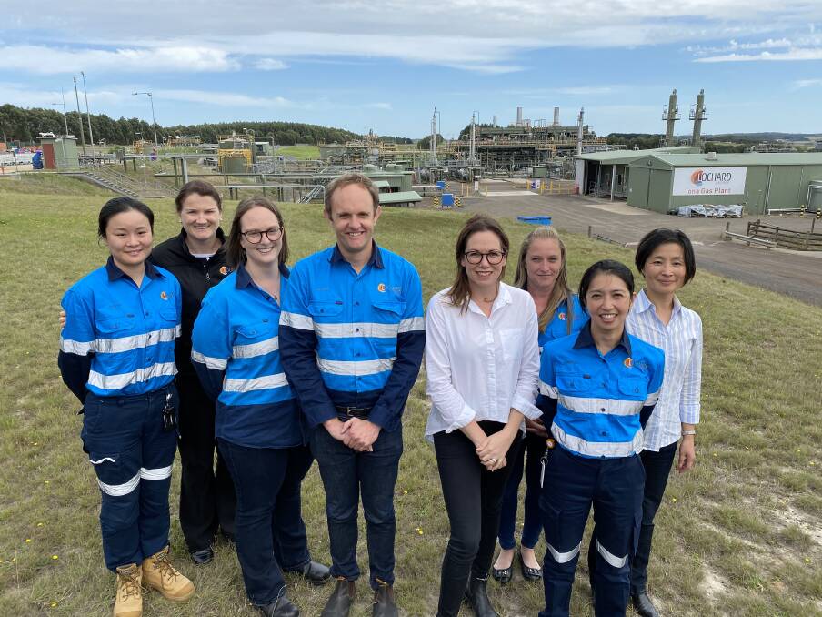 Resources Minister Jacklyn Symes with the team of engineers at the Lochard Energy plant near Port Campbell.