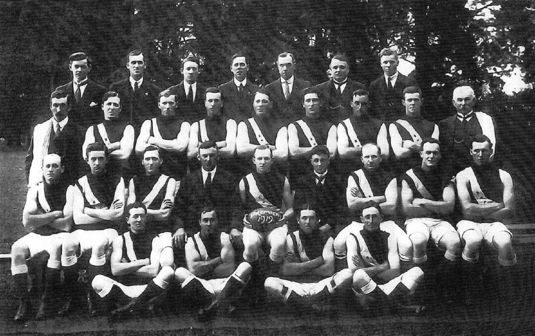 Premiers: The 1919 Mortlake football team won the grand final weeks after the hundreds in the town were struck down with the Spanish flu. Picture: Mortlake and District Historical Society.