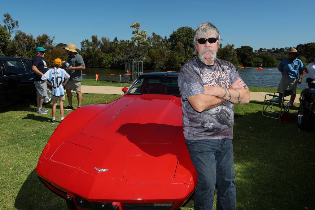 Warrnambool's Linton Dumesny's has only owned his red Corvette for a week which he put on display on Tuesday. Picture by Anthony Brady 