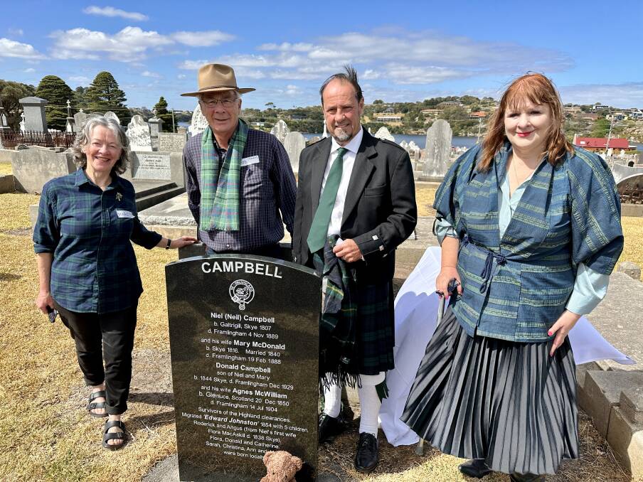 Marg Jeffery, Rod Duncan, Richard Henderson and Fiona Andrews at the unveiling of the Campbell family headstone. Picture by Katrina Lovell