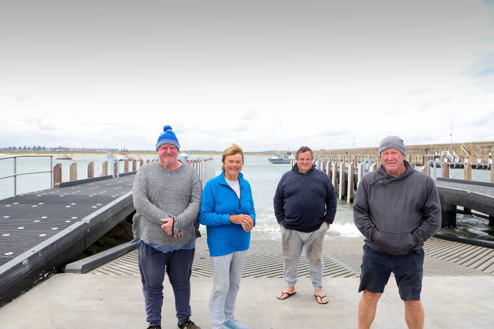 Peter Sandow, Tammy Good, Rod Blake and Steve Tippett are not happy with the wave surge at the new boat ramp. Picture by Anthony Brady