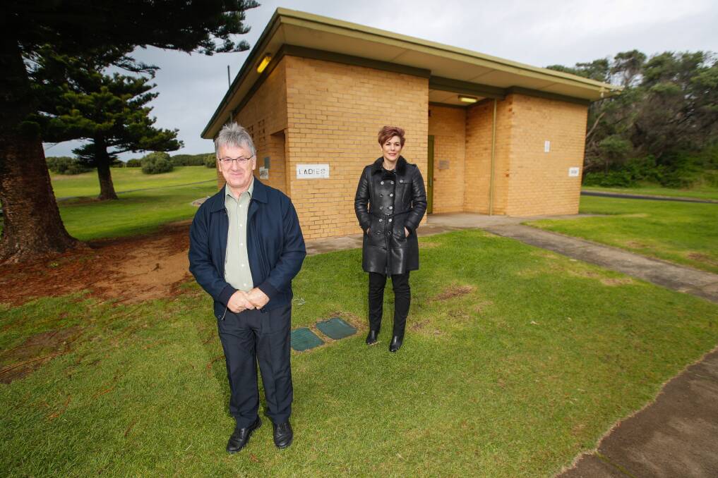 New options: Options to move the ageing toilet block near the McGennan car park entrance closer to the promenade are being considered. Crs Robert Anderson and Sue Cassidy welcome the progress on the project. 