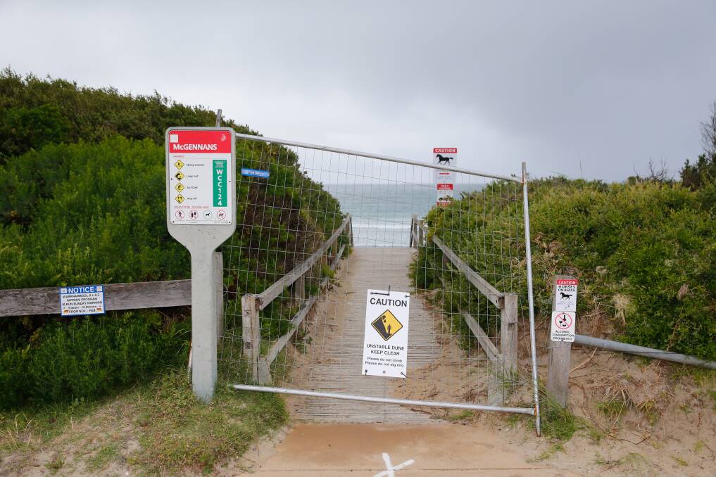 Closed: Works to repair storm-damaged beach stairs will be carried out before Christmas. Picture: Mark Witte