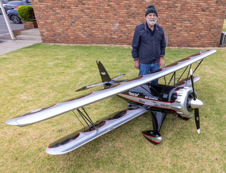 Garry Bergen spent more than two years building his model Waco biplane which will be on show at the fun-fly event near Koroit at the weekend. Picture by Eddie Guerrero 
