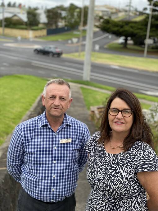 Time for action: Emmanuel College principal Peter Morgan and South West Coast MP Roma Britnell say its time something was done about this notoriously dangerous intersection. Picture: Katrina Lovell 
