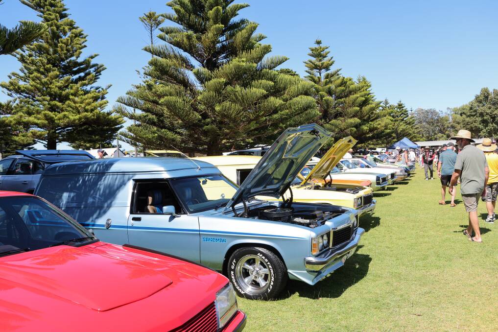 Crowds of people turned out to look at dozens of classic cars and bikes at the Lake Pertobe car and bike show'n'shine. Picture by Anthony Brady
