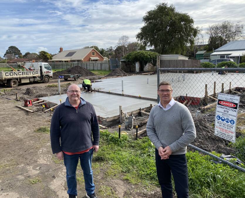 Started: Developer Mark Schneider and real estate agent Matt Wood at the Mortlake Road apartment development that is now under construction.