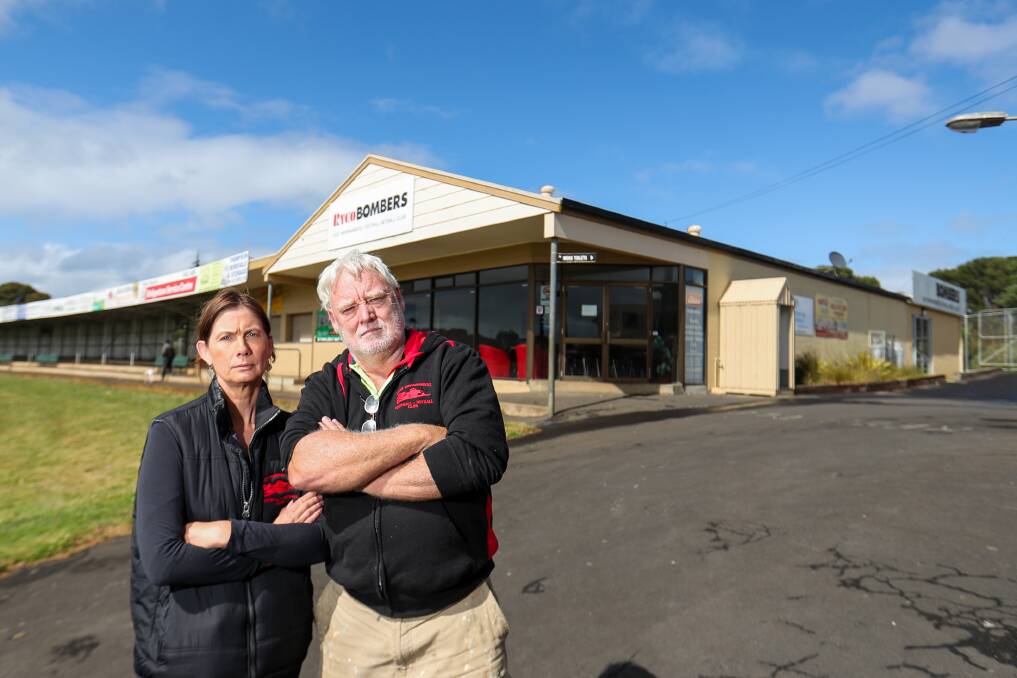 Not Happy: East Warrnambool Football Netball Club's Julie Scoble and Robin Membery say they're angry with plans to demolish their social rooms. Picture: Morgan Hancock