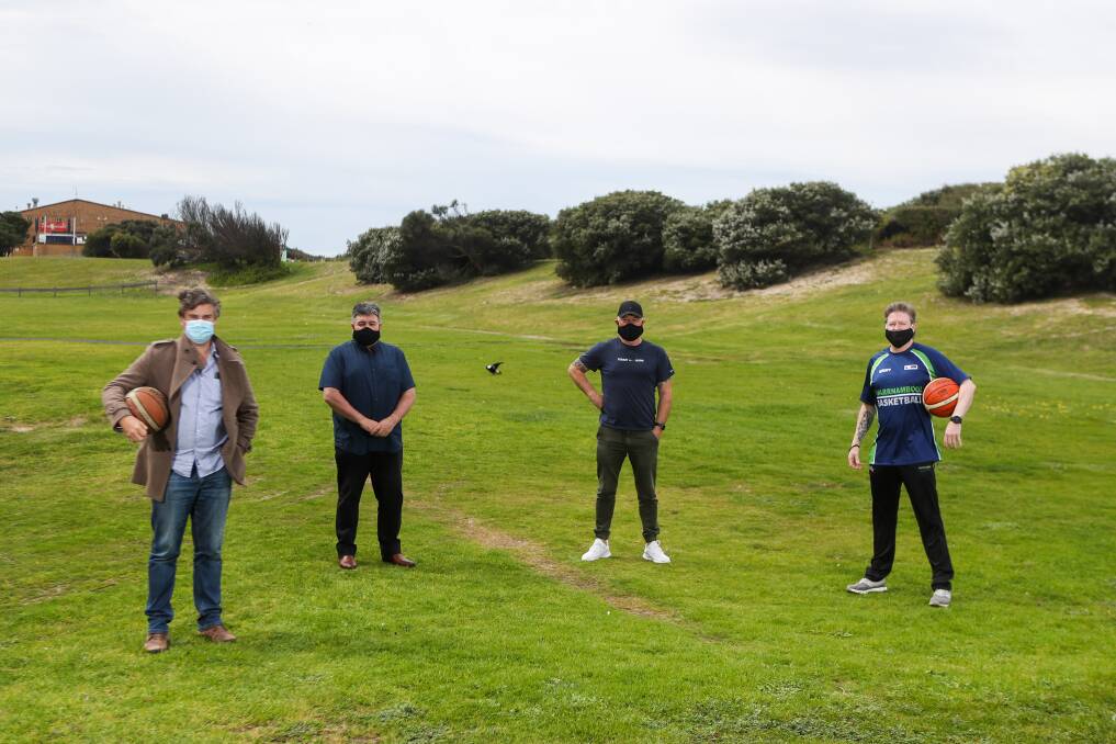 New idea: Tony Herbert, Brendan Gleeson, Peter Watson and Mike McGorm at the site of the proposed basketball court. Picture: Morgan Hancock
