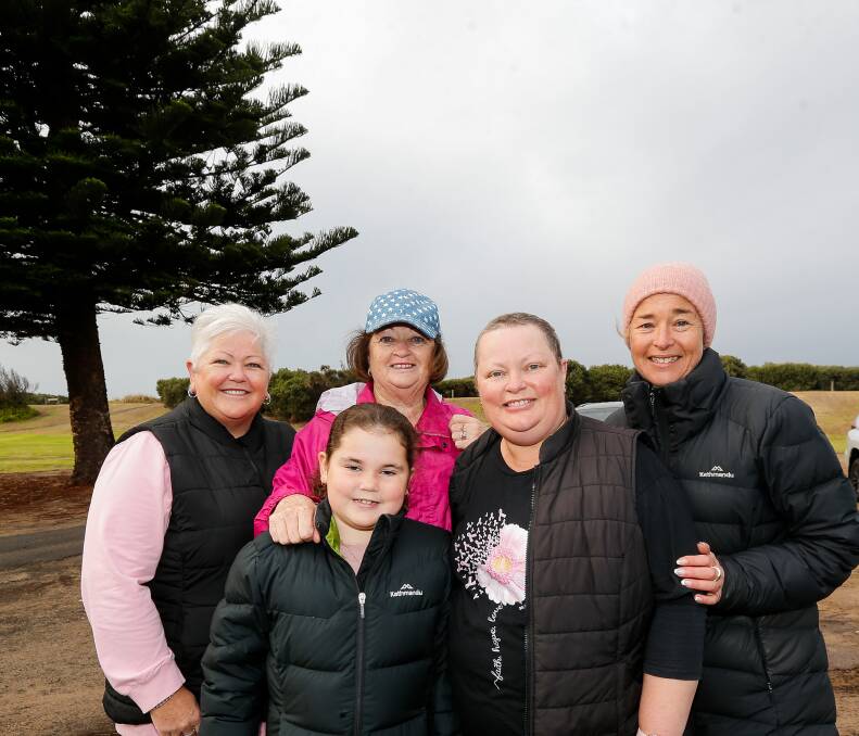 Mum's day out: Annmaree Hooker, Pat King, Meredith Holmes, Marika Holmes and Maria Kelson at the Warrnambool Mother's Day Walk. Picture: Anthony Brady 