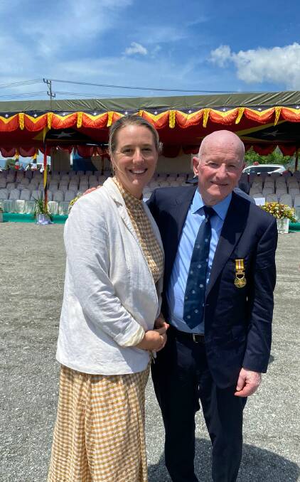 East Timor Hearts Fund chief executive officer Jane Papasergio with Dr Noel Bayley who was presented with an award by President Dr Jose Ramos-Horta.