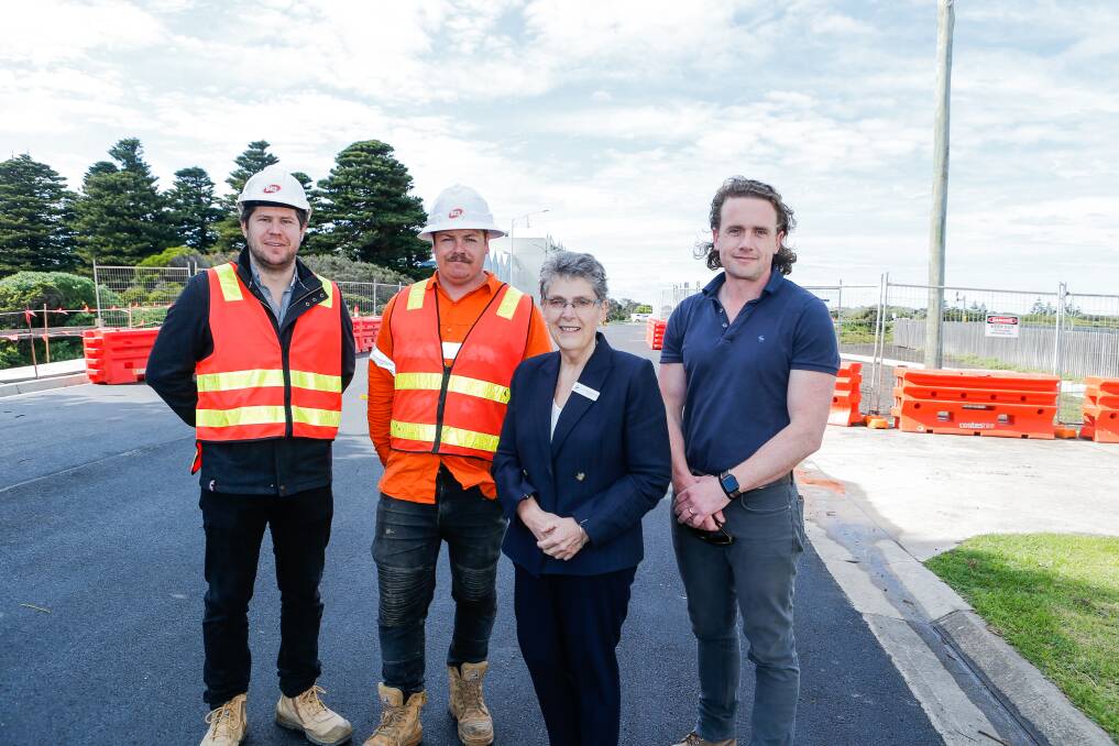 Tim Gannon (left), Daniel Sutton, Vicki Jellie and Abel Farrell at the newly opened South Warrnambool bridge. Picture by Anthony Brady 
