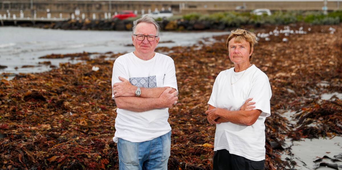 Under review: Cr Max Taylor and Tammy Good want to see something done about the seaweed in front of the pavillion.