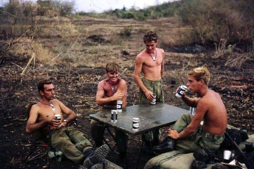 Soldiers from the 103rd battery relaxing during the Vietnam war.