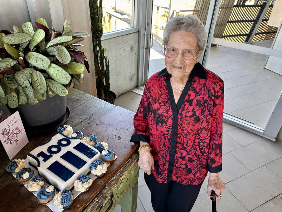 Yolanda Bennoun celebrated her 100th birthday with family and friends at the Pavilion cafe with her cake featuring the Geelong Football Club colours.