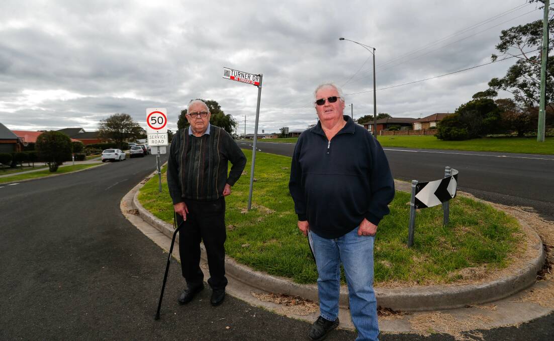 Make it safe: Jack Daffy and Julian Mugavin want to see change at the intersection of Mortlake Road and Turner Drive.