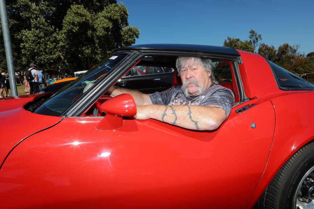 Warrnambool's Linton Dumesny has only owned his red Corvette for a week which he put on display on Tuesday. Picture by Anthony Brady