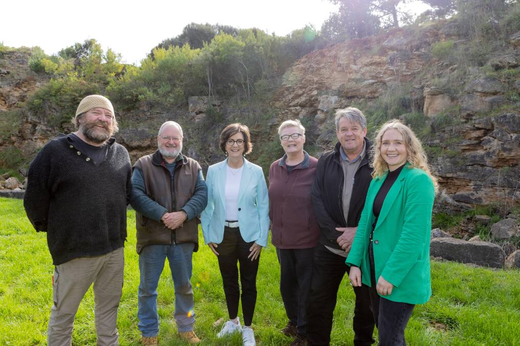 Jacinta Ermacora (middle) with Warrnambool community garden members David Mitchell, Rob Porter, Julie Eagles, Geoff Rollinson and Courtney Mathew. Picture by Anthony Brady