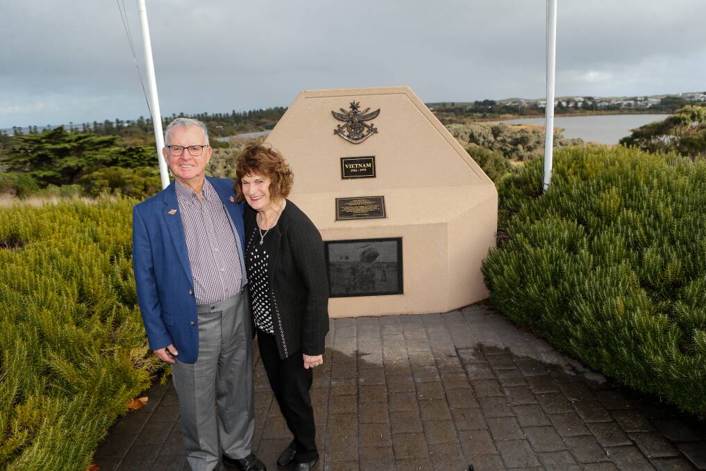 Honoured: Doug and Helen Heazlewood at the Vietnam memorial at Warrnambool RSL.