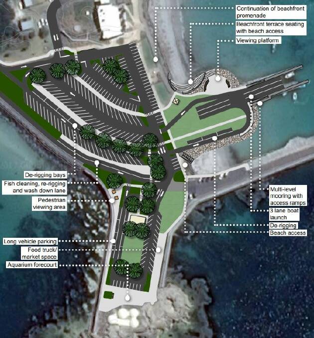 The Harbour Master Plan gives an artist's impression of what the foreshore area might look like with a new porous boat ramp. 