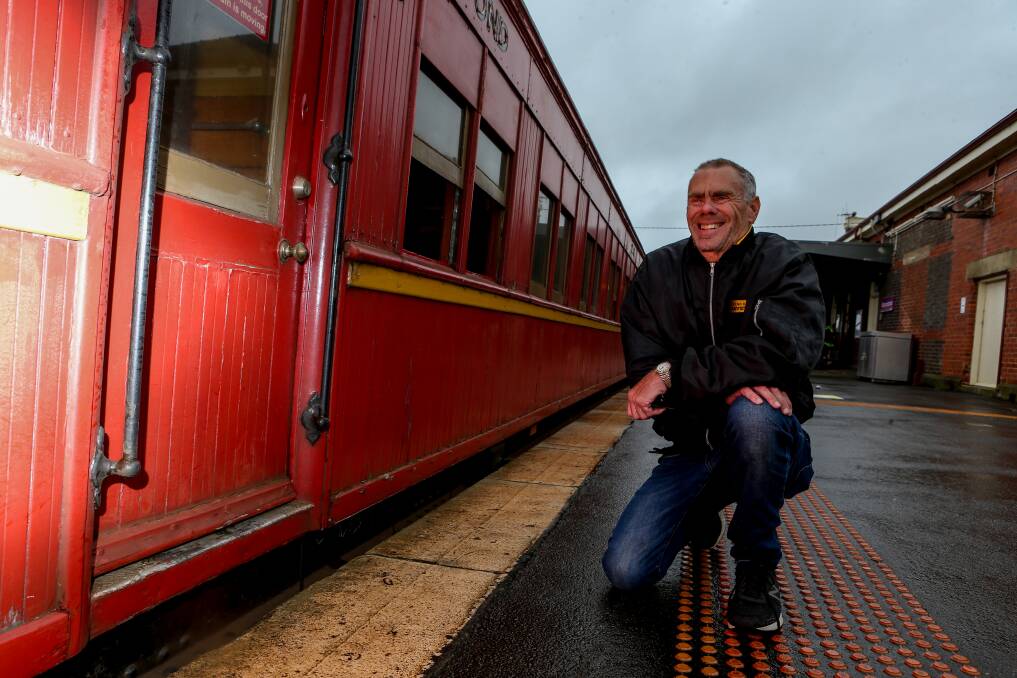 Vintage train: Train enthusiast Pete Schultz was waiting on the platform for the red rattlers to arrive. Pictures: Chris Doheny