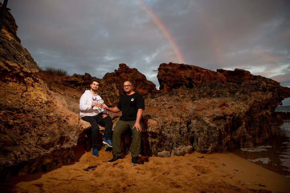 Big things: Jordan Gould and Richard Pritchard at the actual location of where Wylah: The Koorie Warrior is set. Picture: Chris Doheny