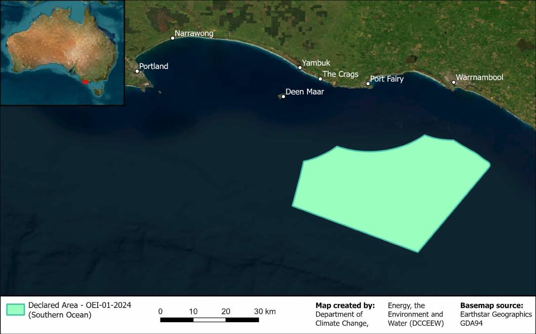 The officially declared zone for offshore wind in the south-west was off Warrnambool and Port Fairy.