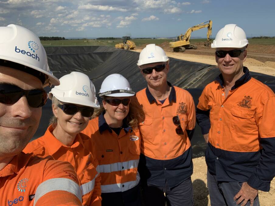 Local jobs: Beach Energy's Jon Conti and Linda French with Karolyn McKinnon show visitors from the Geological Survey of Victoria around the Enterprise Site preparations. 
