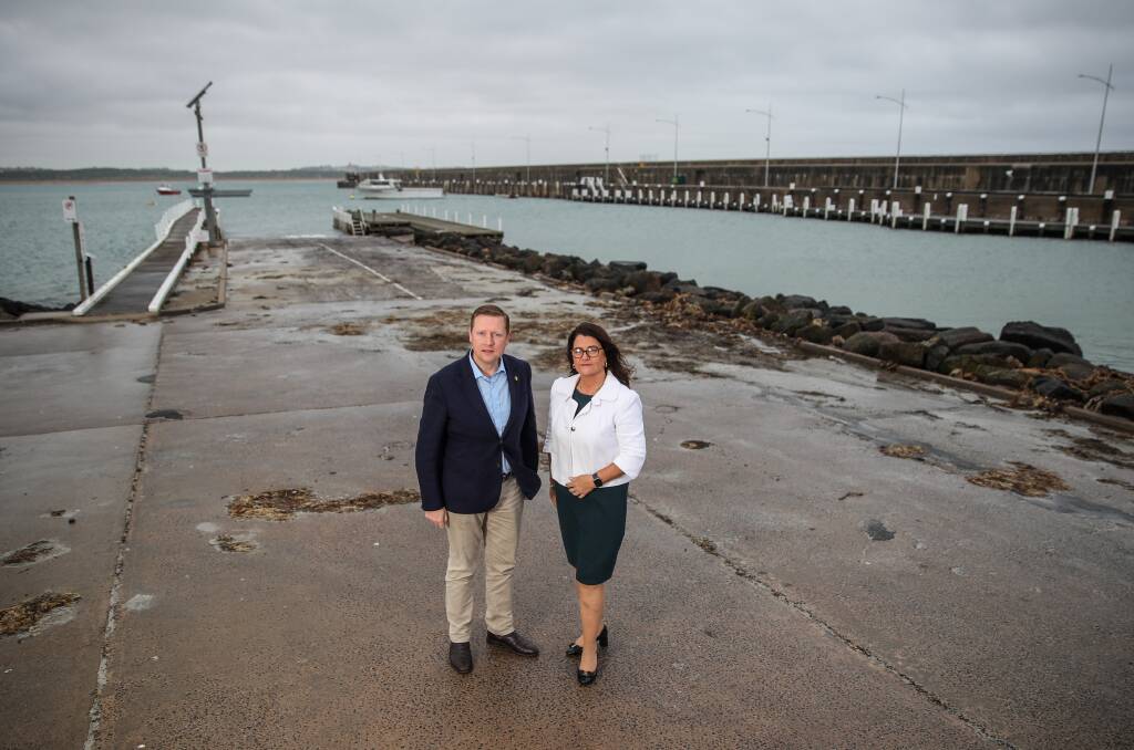 Top priority: Opposition fishing and boating spokesman Brad Rowswell and MP Roma Britnell want the boat ramp and breakwater upgraded. Picture: Morgan Hancock