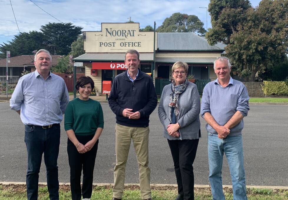 Member for Wannon Dan Tehan has announced funding for better mobile phone coverage in Noorat and Orford. Corangamite shire councillors Laurie Hickey, Geraldine Conheady, mayor Ruth Gstrain and Nick Cole were there for the announcement.