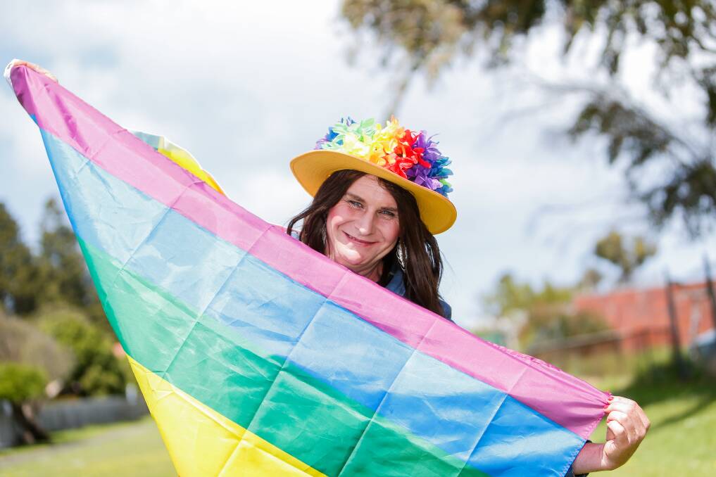 Acceptance: Leigh Dwyer at the recent Port Fairy Rainbow Day parade. Picture: Anthony Brady