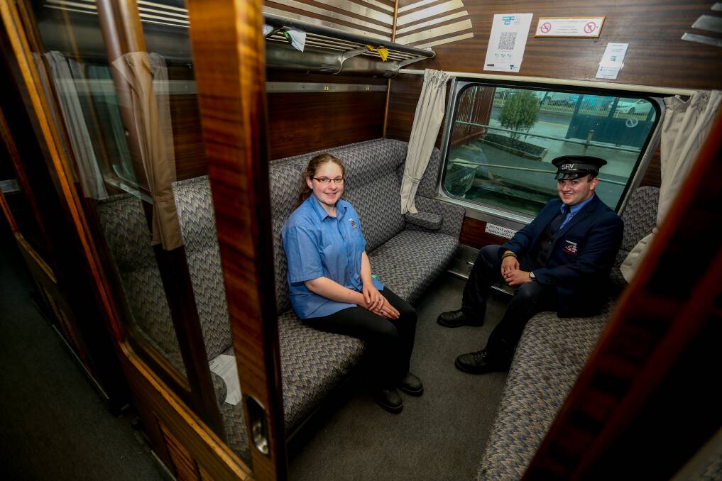 Train staff Shania Theodorakopoulof and Aysen Hassan in one of the carriages. Chris Doheny 