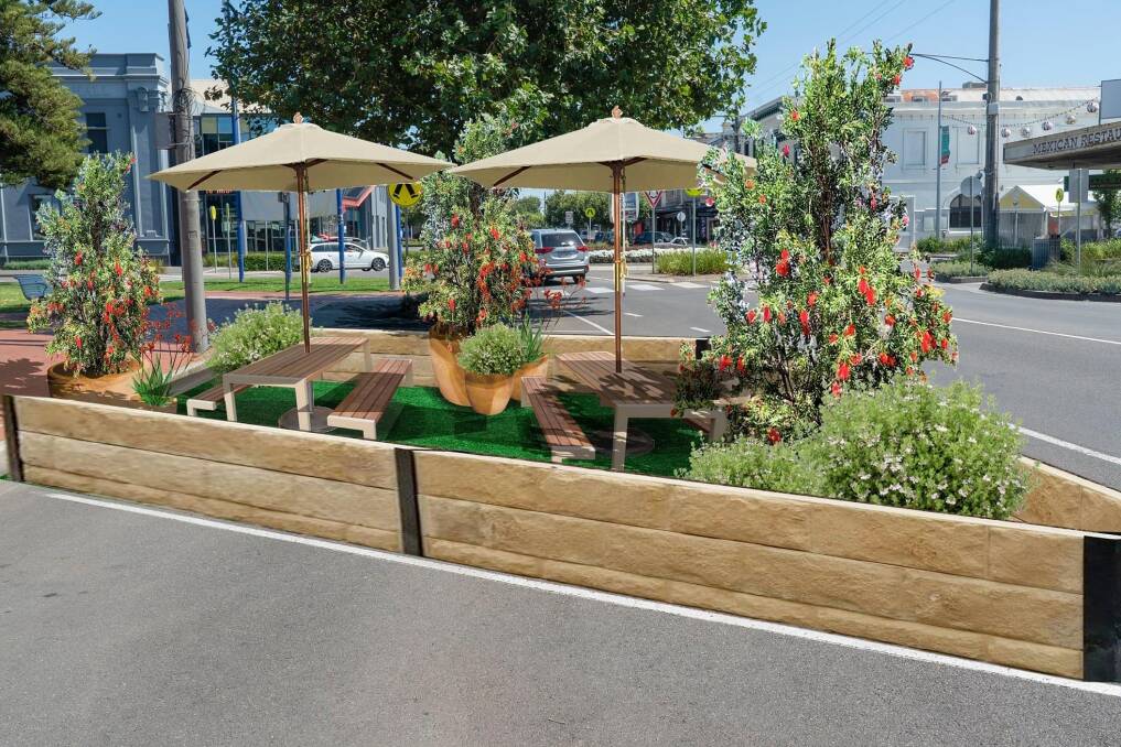 Outdoor dining on the street corner? Council came up with this image to stimulate discussion about how to spend up to $500,000 in funding if they get it.