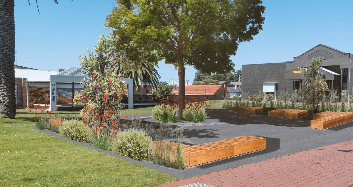 An artists impression of outdoor dining at the Civic Green. This was put forward merely as a suggestion to stimulate discussion and was not an actual proposal.
