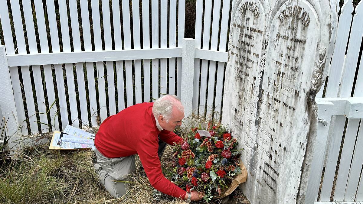 Alan McLean lays a wreath at the memorial at Moonlight Head, East of Princetown.