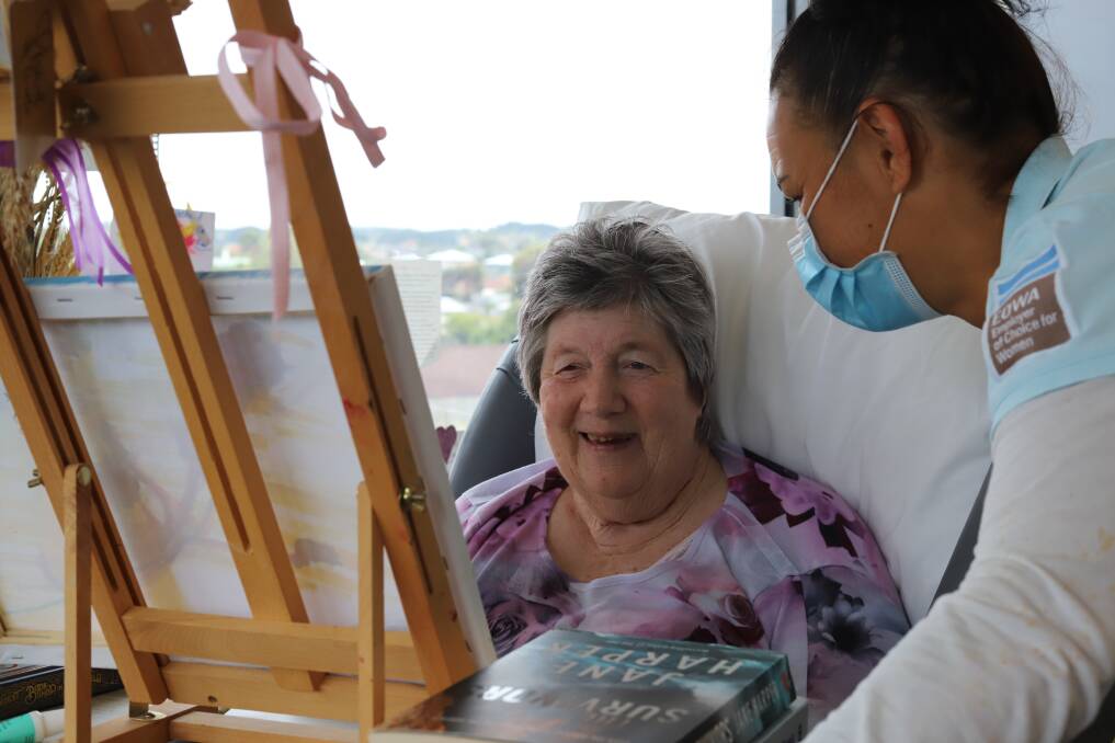 Inspired: Mercy Place resident Joan Petering took up painting after suffering a stroke, and she has won an encouragement award for her work in the Easter Art Show. 