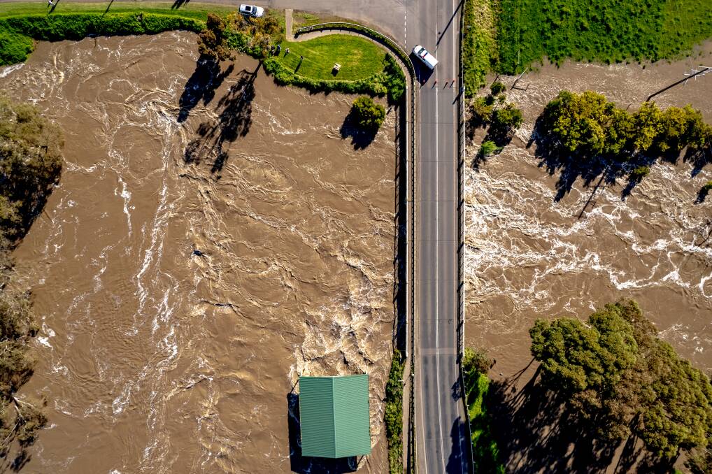 The Panmure bridge was blocked to traffic after floodwaters rose to potentially dangerous levels. Picture by Chris Doheny