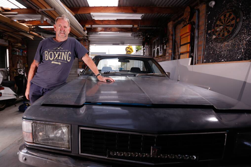 Recovered: Thieves who stole Geoff Royce's blue ute while he was driving a busload of firefighters to northern Victoria have spray painted his classic car grey. It was found in Ballarat on Tuesday. Picture Mark Witte