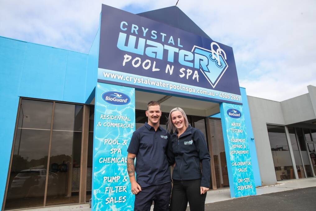 JUMPING IN: Brandon Finn and Emily Freeman are opening a new store to cater for the south-west region's growing number of pools and spas. Picture: Morgan Hancock 
