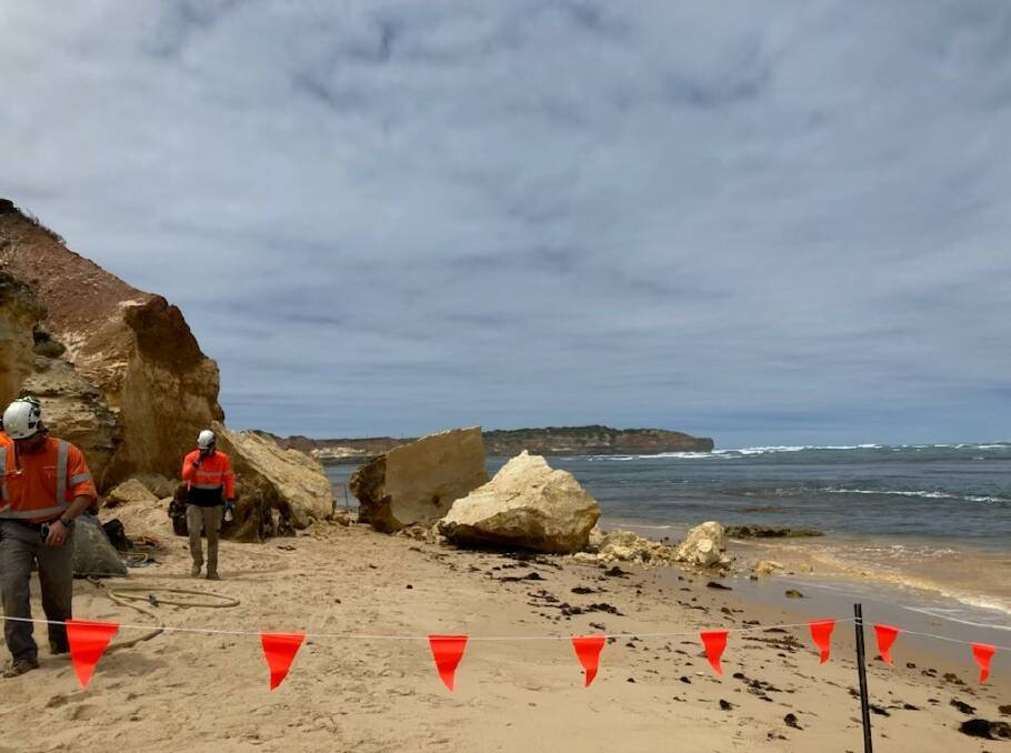 A dangerous rock column on a Peterborough beach has been brought down.